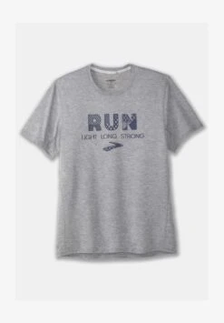 BROOKS DISTANCE GRAPHIC SHORT SLEEVE - Sport T-shirt - Heather Ash Run Light -Brooks Verkaufsgeschäft 9966a226b78a496d9294345a4201925e