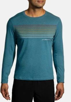 BROOKS DISTANCE LONG SLEEVE 2.0 - Langarmshirt - Htr Slate Blue Gradient Stripe